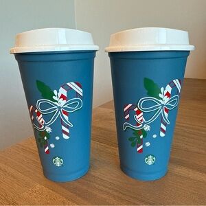 2 Starbucks Color Changing Candy Cane Cups Reusable Holiday Xmas NEW 2021, 16oz